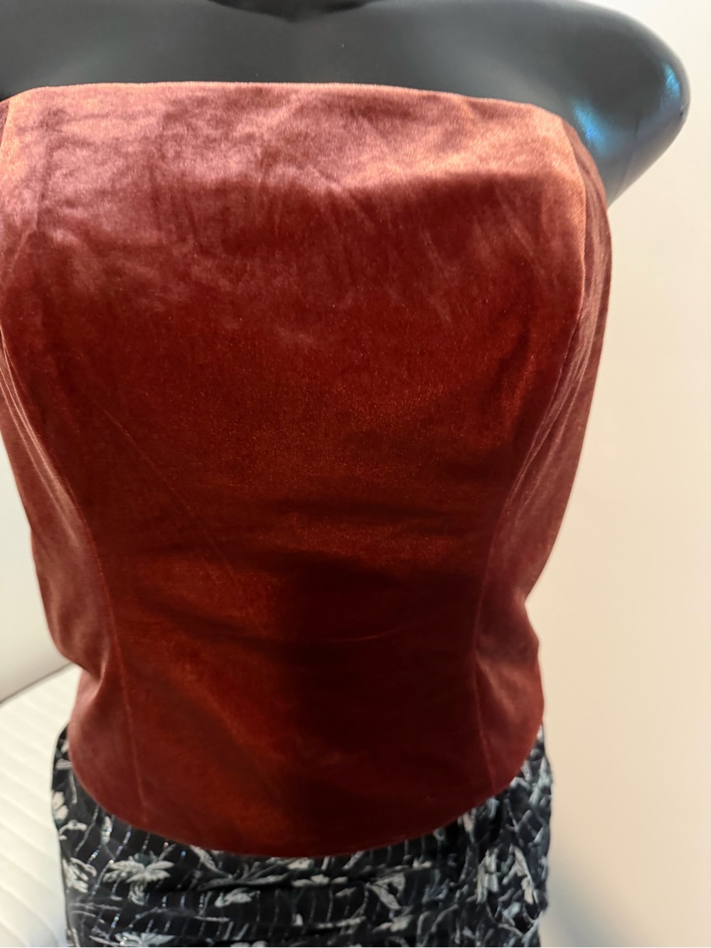 Revelry Strapless Velvet Bustier Top in Rust Red